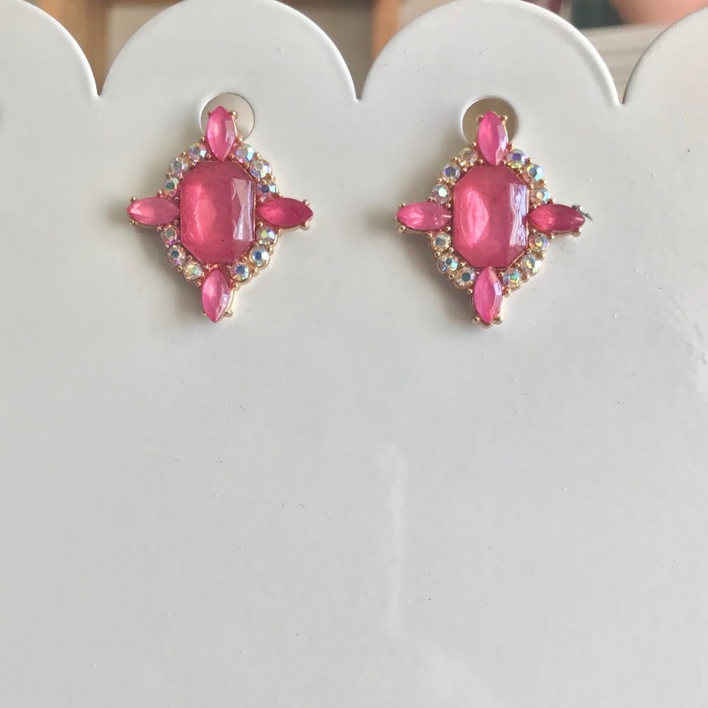 Gorgeous Pink & Iridescent Crystal Post Earrings